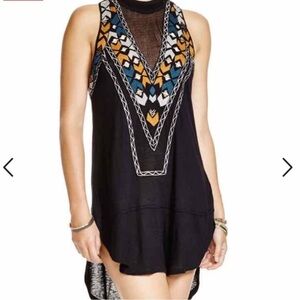 Free People black boho Mock neck lace mesh tank dress‎ - Small